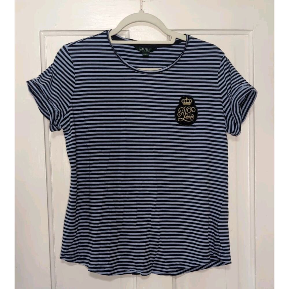 Lauren Ralph Lauren LRL Striped Shirt Top Women L Blue Y2K Preppy(1202)